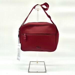 LACOSTE NWT Maroon Red Pique Reporter Crossbody Bag Unisex, Retails $165